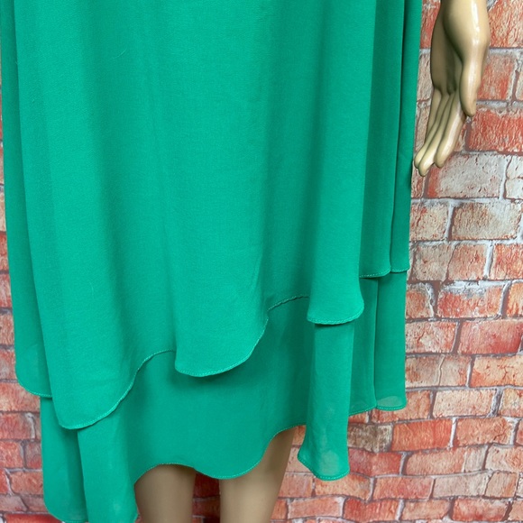 Veinfuns Green Silk Chiffon Dress Layered Asymmetrical Hem - Picture 3 of 11